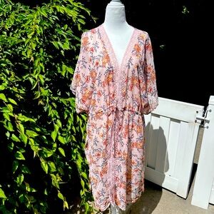 Derek Heart Floral Boho Dress with Crochet Trim – Size Large